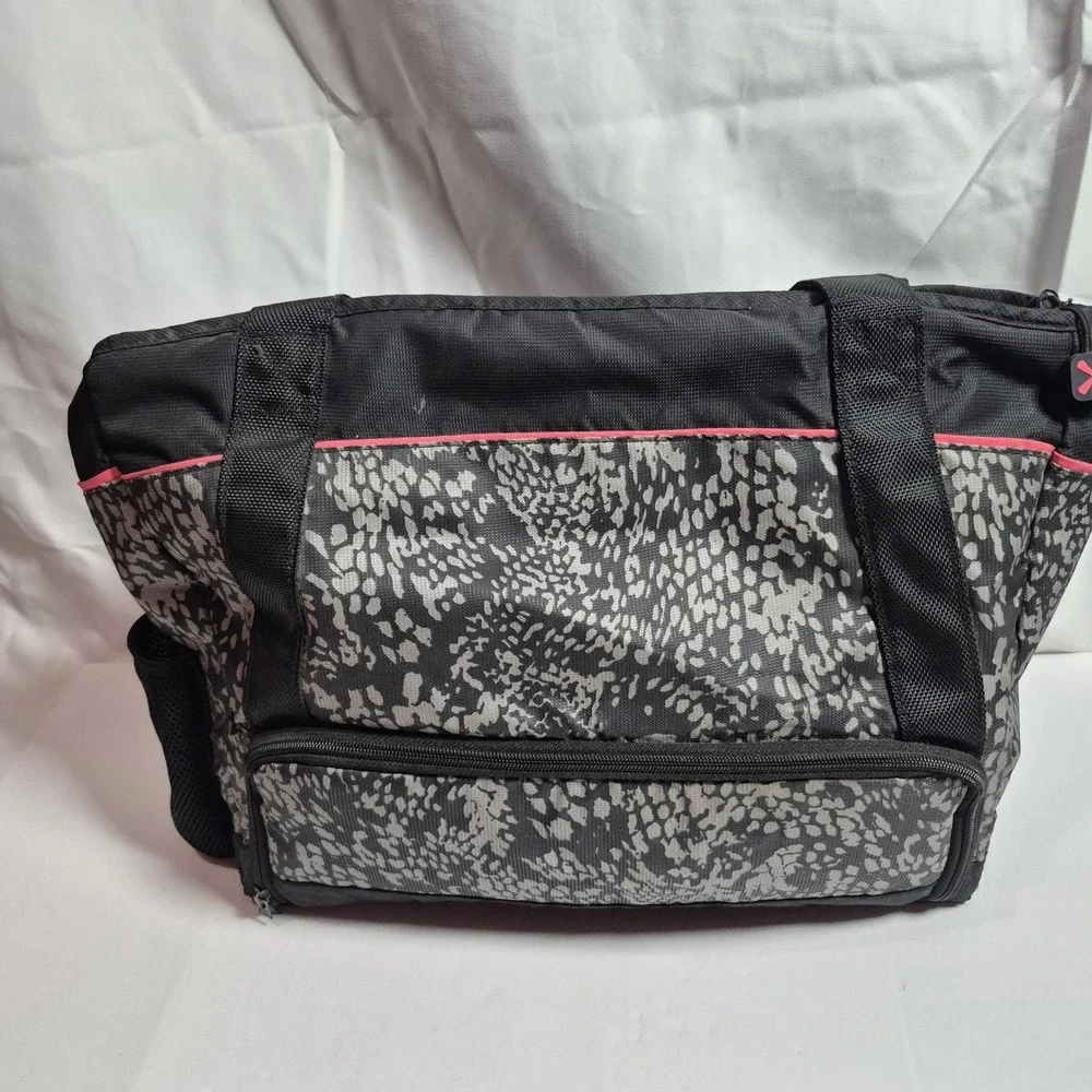 JAX Athletix Insulated Lunch Tote Black Gray Gym Cooler Bag Pink Trim 14